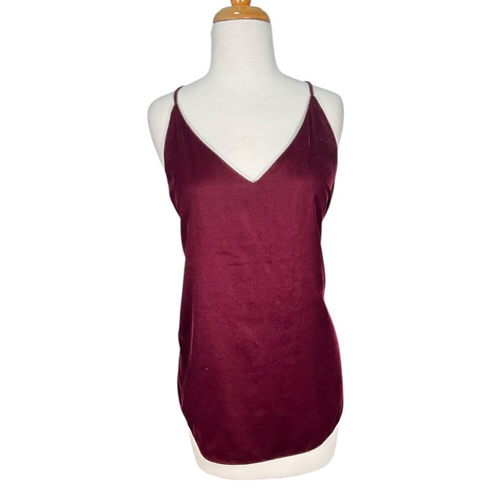 Quiet luxury Loft Racer Back Velvet Double Lined Burgundy Large Soft V-Neck